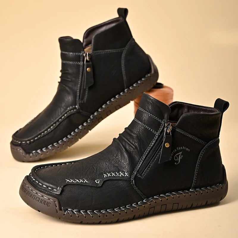 Men's Shoes Genuine Leather Luxury Slip on Shoe Handmade Ankle Boots Comfortable Timeless Winter Fashion Mid Cut Handmade Zipper Shoes