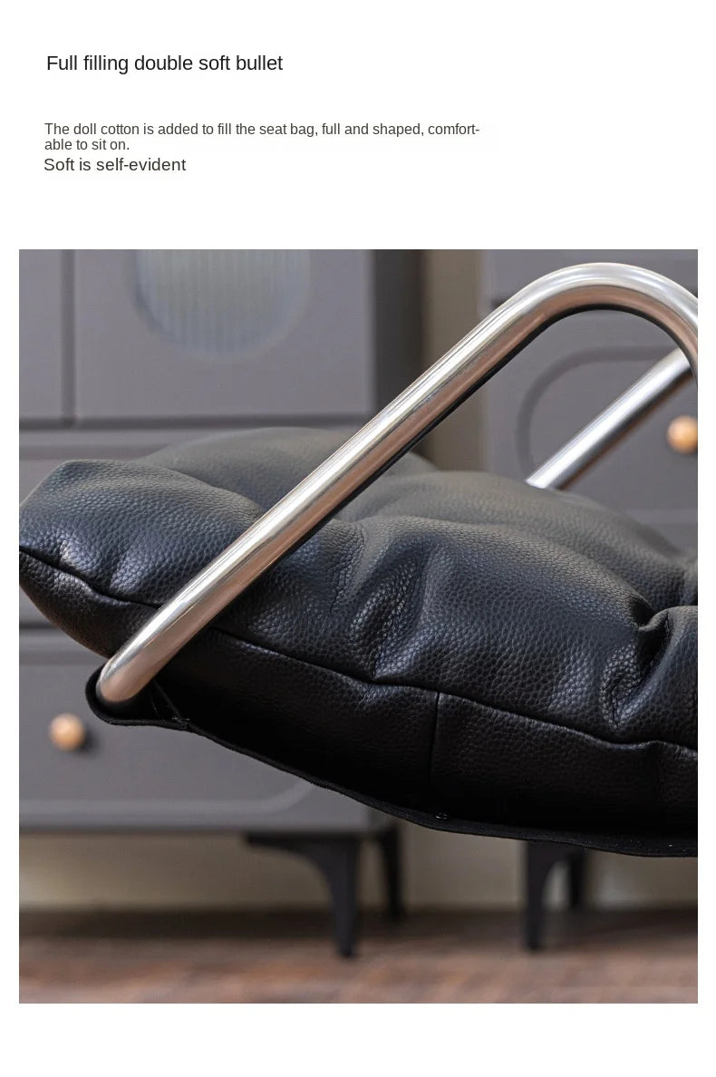 Italian Light Luxury Leather Soft Bag Dining Chair Stainless Steel Conference Room Chair Retro Business Negotiation Chair