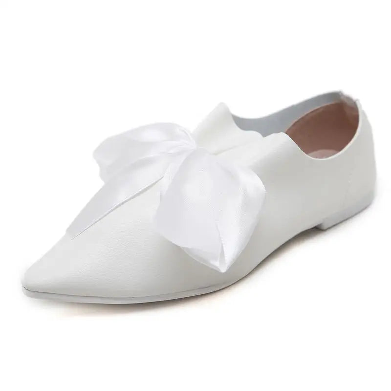 European Catwalk Shoes Woman Pleated Leather Flats 2025 Silk Bow-knot Ballerinas Ladies Espadrilles Barefoot Pointed Toe Loafers