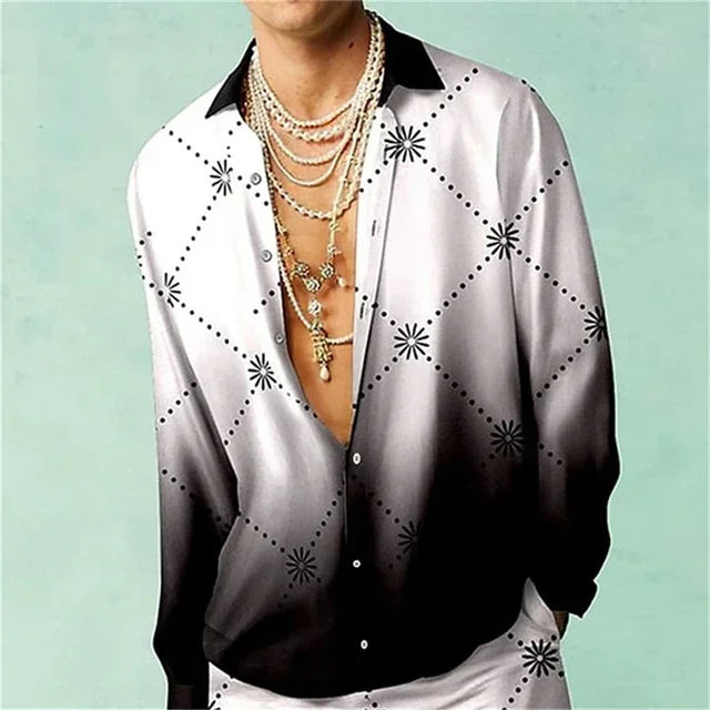 Casual Simple Long Sleeve Shirt Men's Fall Men's Shirt Long Sleeve Men's Ethnic Style Graphic 3d Print Holiday Button Men's Shir