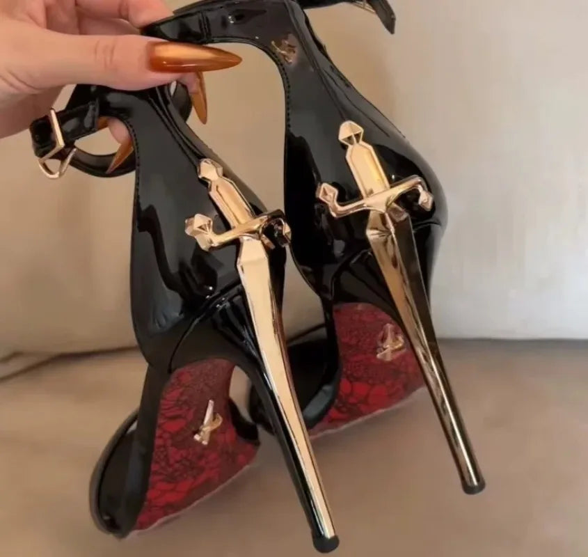 8CM Fashion Womens High Heel High Quality Metal Scepter Stiletto Pointed Leather Women Shoes Premium Single Shoes for Women