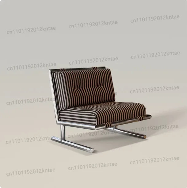 Minimalist stainless steel striped fabric single sofa chair - living room, balcony, leisure seating