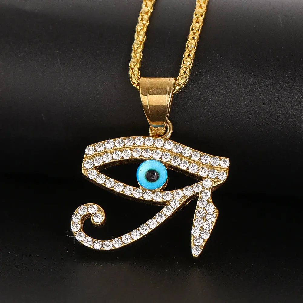 Horus's Eye Necklace Gold-coloured Stainless Steel Inlay Zircon Creativity Pendant Birthday Gift Amulet Ornament Fashion Jewelry