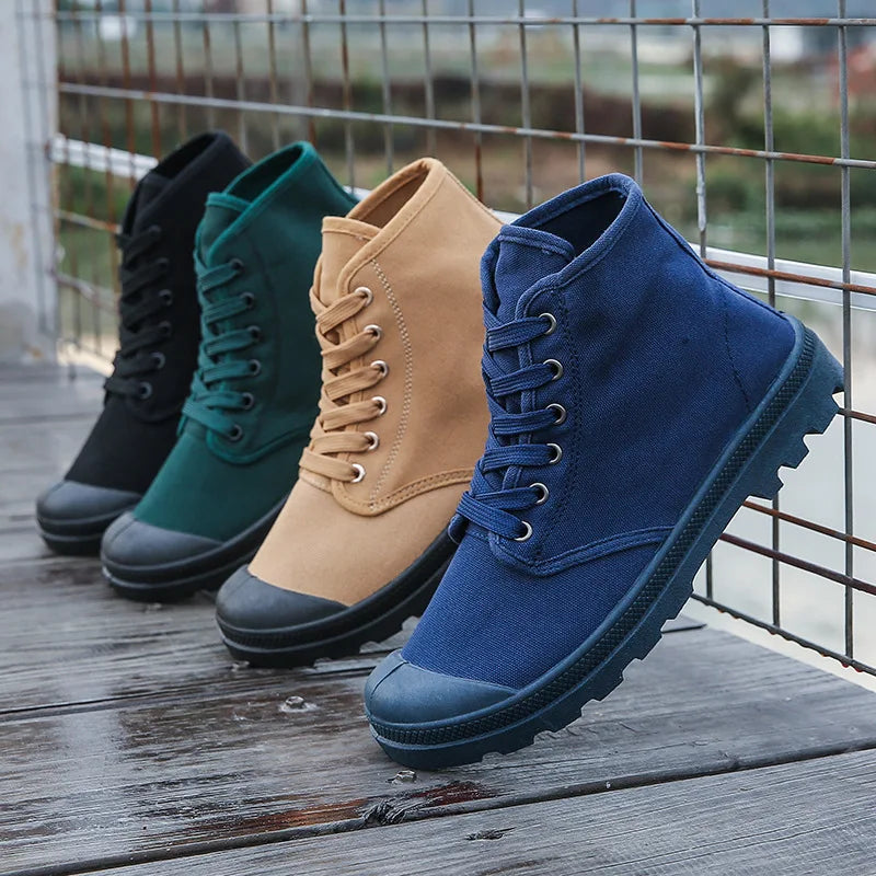 Autumn Early Winter Shoes Mens Ankle Boots Cool Street Style Canvas Shoes Brand Male Footwear Black Green Plus Size 46