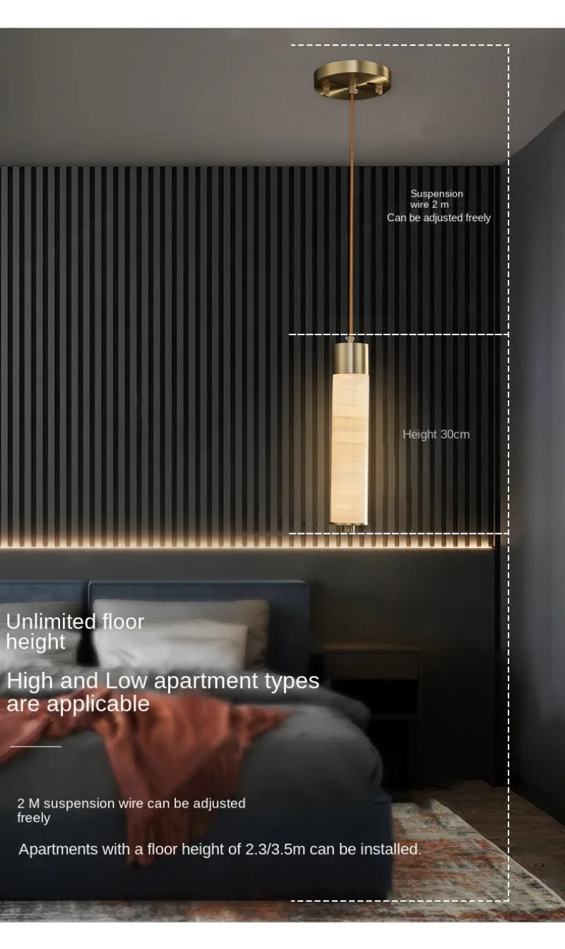 Modern Copper Light Luxury Pendant Lamp Marble Bedside Bedroom Hotel Dining Room Kitchen Stone Hallway Hanging Lighting Led