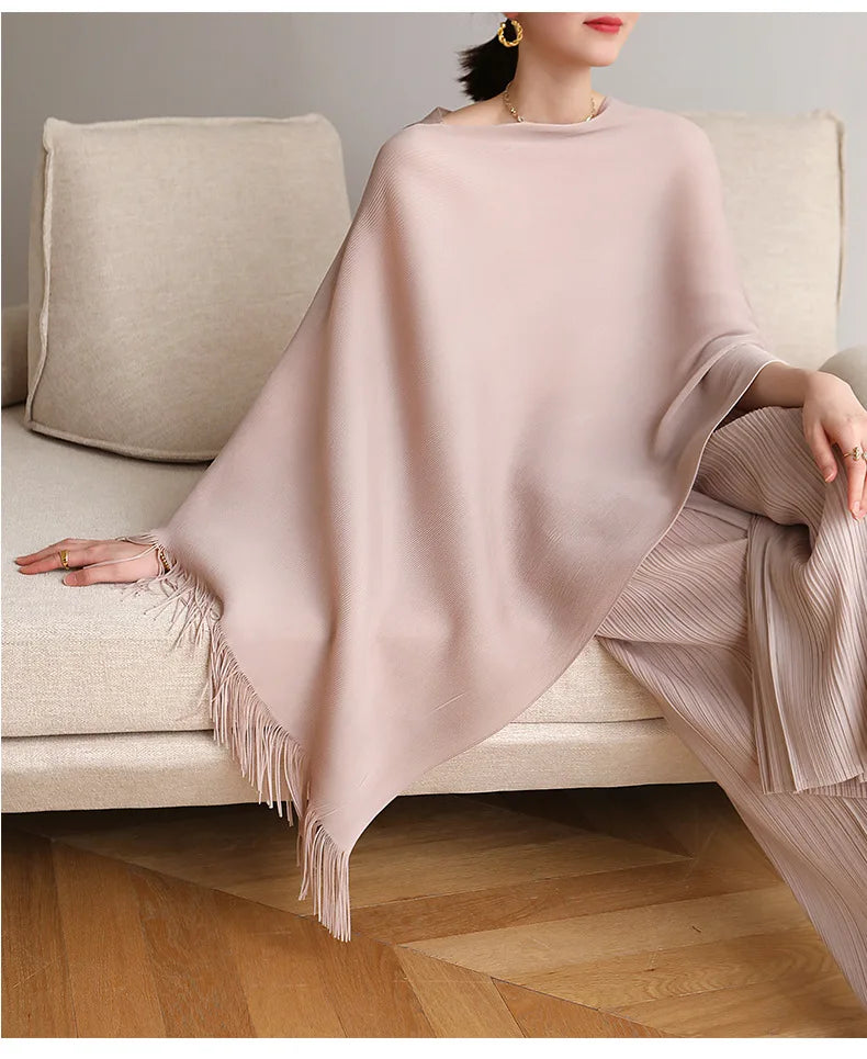 ALSEY Miyake Pleated Fringe Sleeveless Simple Shawl Jacket Autumn Spring New Light Luxury Solid Color Irregular Tops for Women's