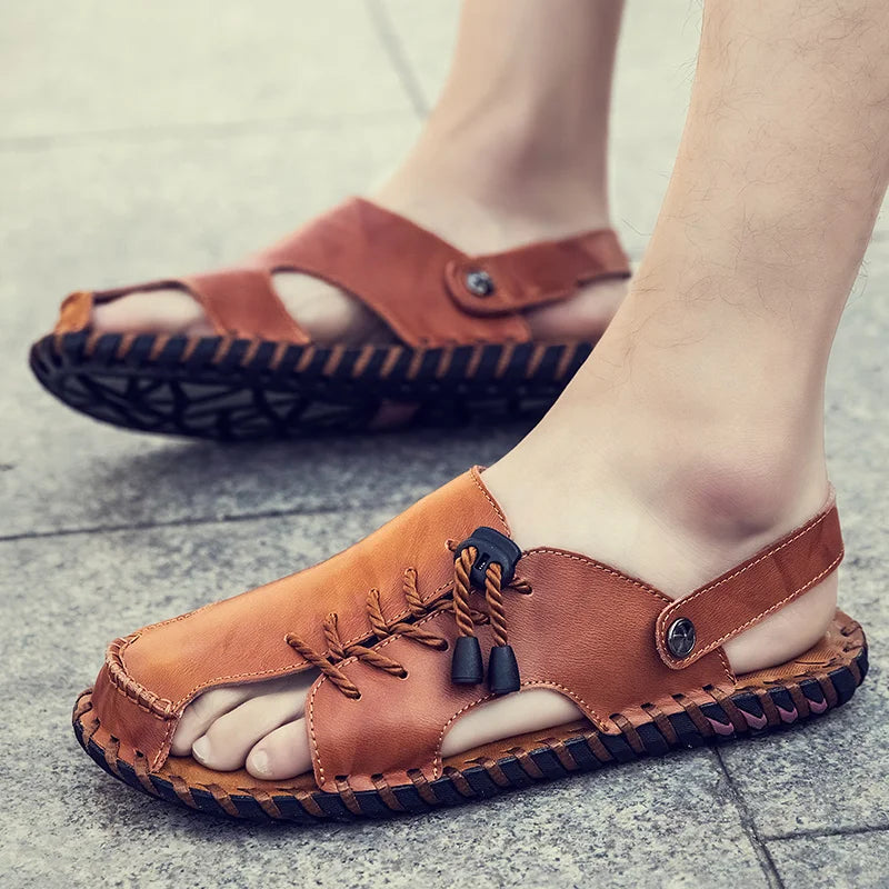 Fashion Mens Sandals Genuine Leather Summer Beach Slippers Male Non-Slip Soft Comfortable Outdoor Shoes High Quality Man Sandals