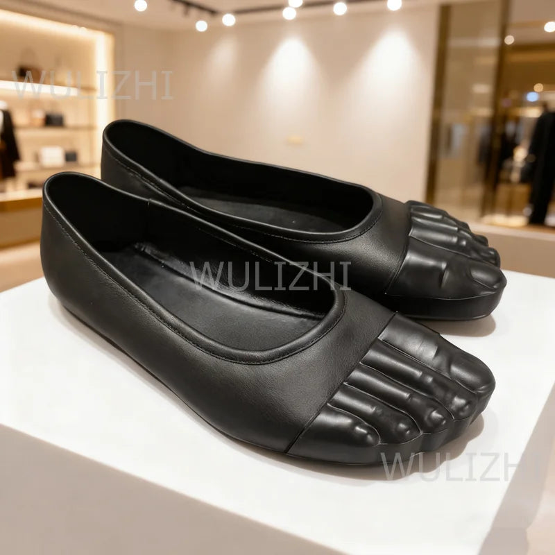 Dark Brown Flat Five-Toe Graffiti Gladiator Black Leather Injection Shoes Stylish Yellow Mixed Color Sandals On Street Modern