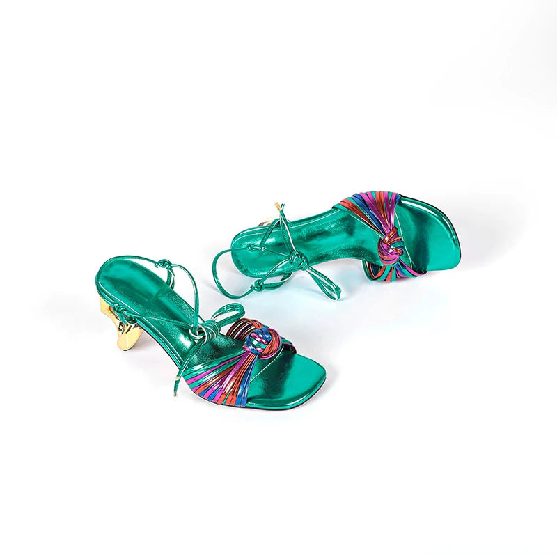 French Style Colorful Narrow Band Sandals Women High Strange Heels Ankle Wrap Party Wedding Sandals Ladies Dress