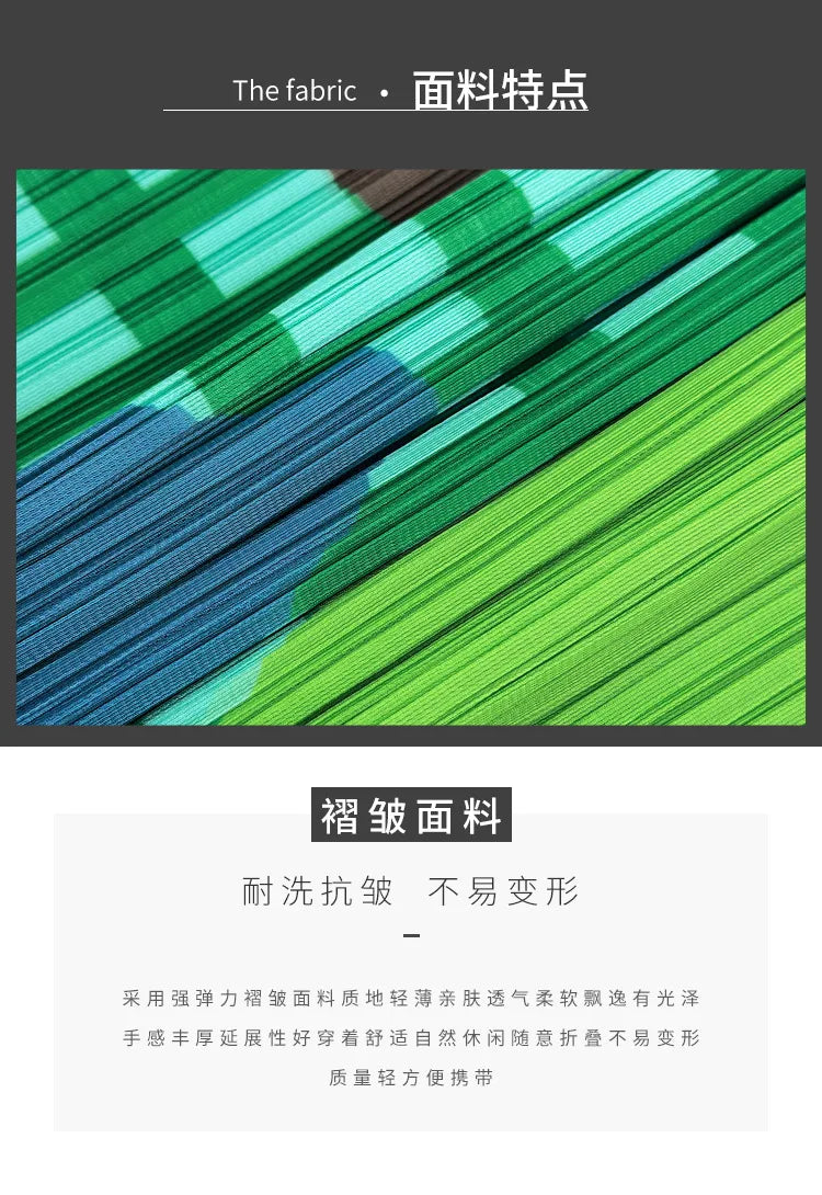 Miyake Elegant Green Plaid Color Block Print Pleated Top Mock Neck Half Sleeve Elastic Tee Daily Commute Office