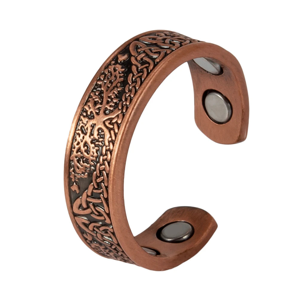 Vinterly Pure Copper Magnetic Rings Lucky Tree Vintage 6.5mm Health Energy Finger Cuff Adjustable Jewelry High Magnet Resizable