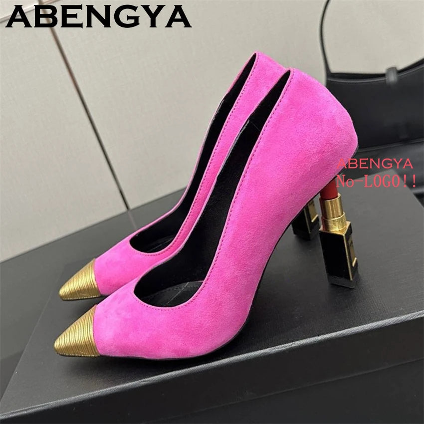 Fashion Strange High Heels Sandals Women Metal Pointy Toe Suede Slingbacks Pumps Summer Sexy Party Wedding Brides Shoes Female