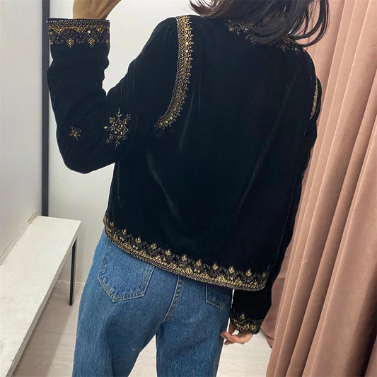 2025 Zarb Spring/Summer New Women's Fashion and Versatile Slim Fit Trendy Palace Embroidered Velvet Coat