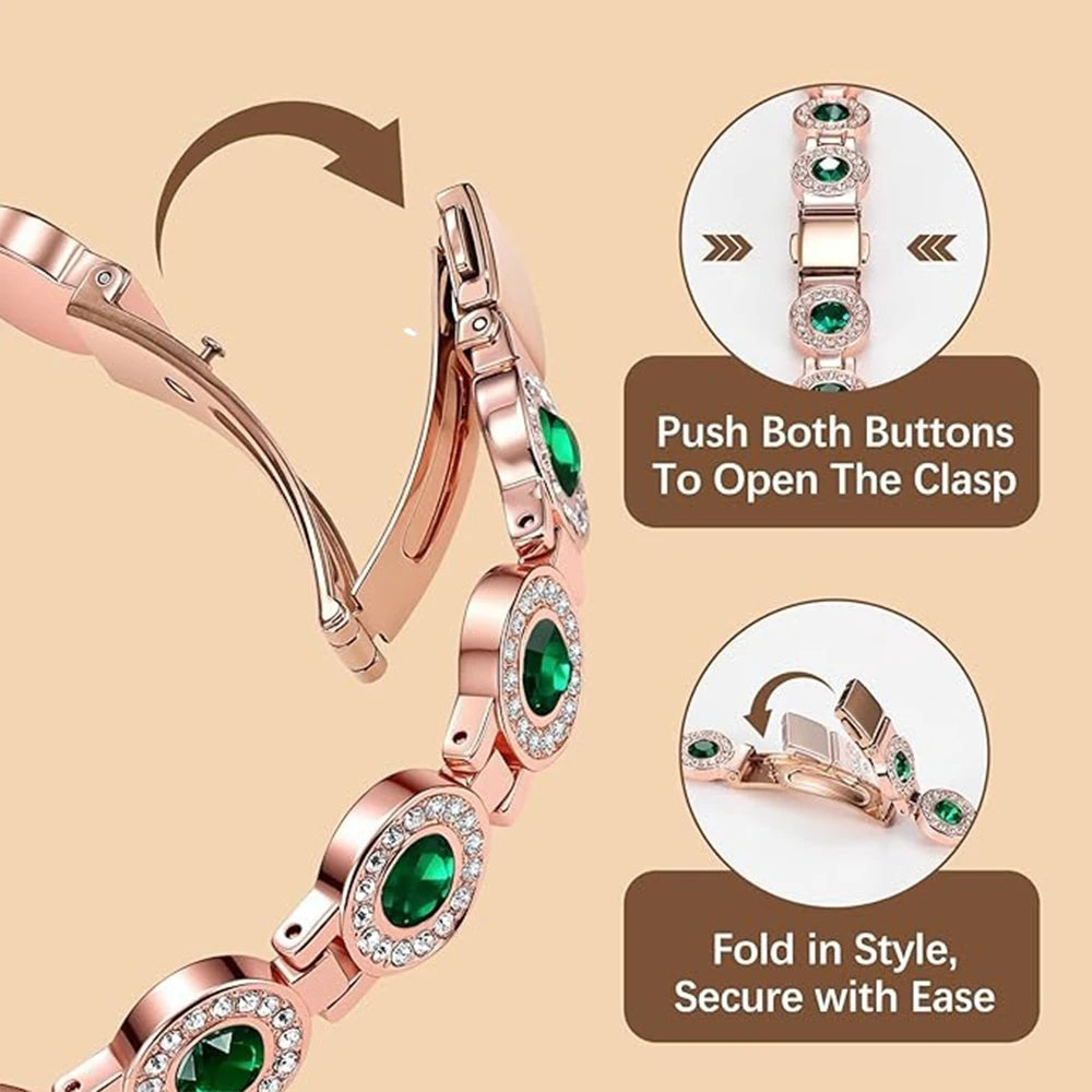 4x Strong Magnetic Bracelet for Women, High Gauss Magnets - Adjustable Length With Safety Clasp And Inlaid Artificial Rhinestone