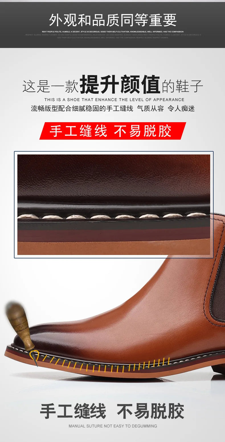 Elegant Men's Chelsea Boots Genuine Cow Leather Handmade Boot Shoes Work Shoes For Formal Dress Wedding Business Party New