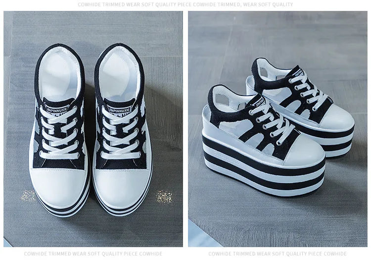 Fujin 12cm Platform Wedge Shoes Sandals for Women Sneakers Summer Shoes Hollow Cut Summer Sneakers Genuine Leather