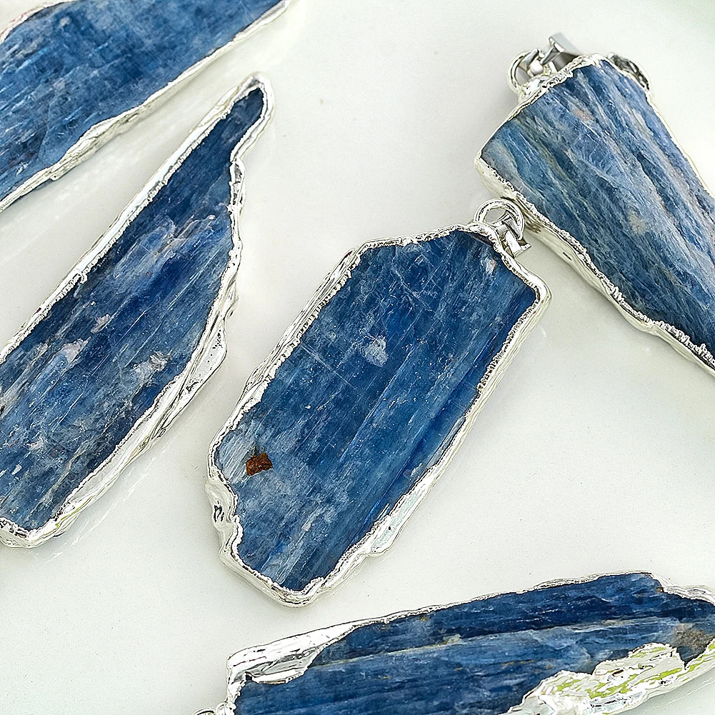 1PC Natural Sapphire Crystal Quartz Raw Ore Energy Stone Metal Trim Irregular Necklace Pendant Charm Dangle Jewelry Making Parts