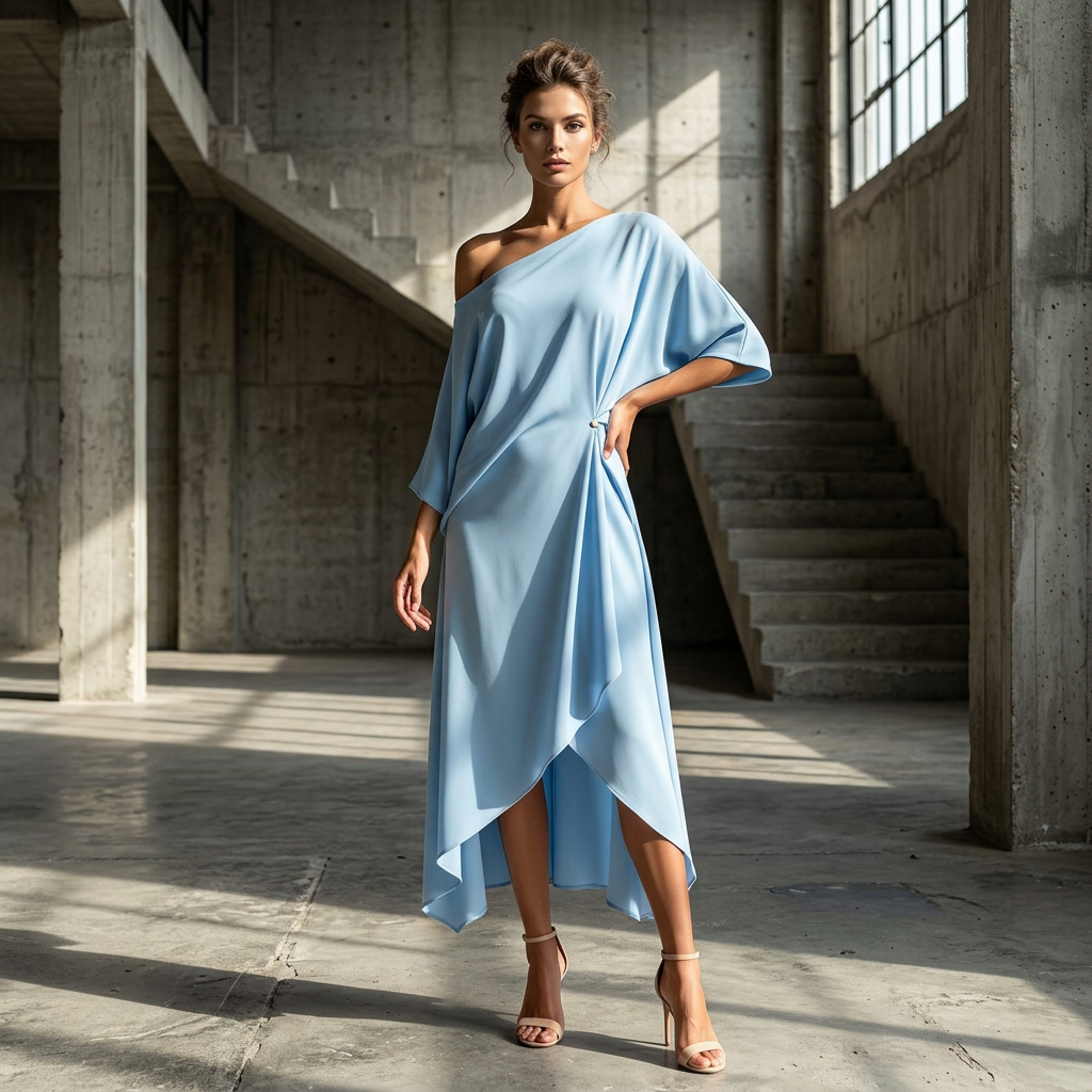 Elegant Off Shoulder Half Sleeve Dress Women Summer Batwing Sleeves Irregular Button Design Vintage Casual Holiday Beach Dresses
