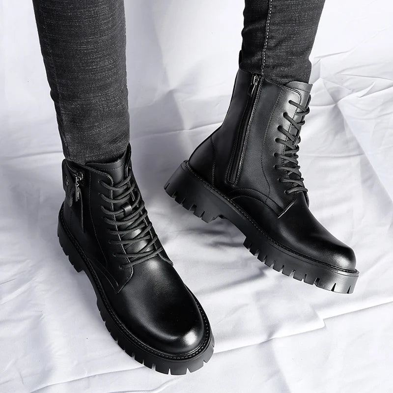 Men's English Style Thick Sole Design Men Boots Luxury High End Top Layer Leather Brand Famous Chelsea High Quality Casual Boots
