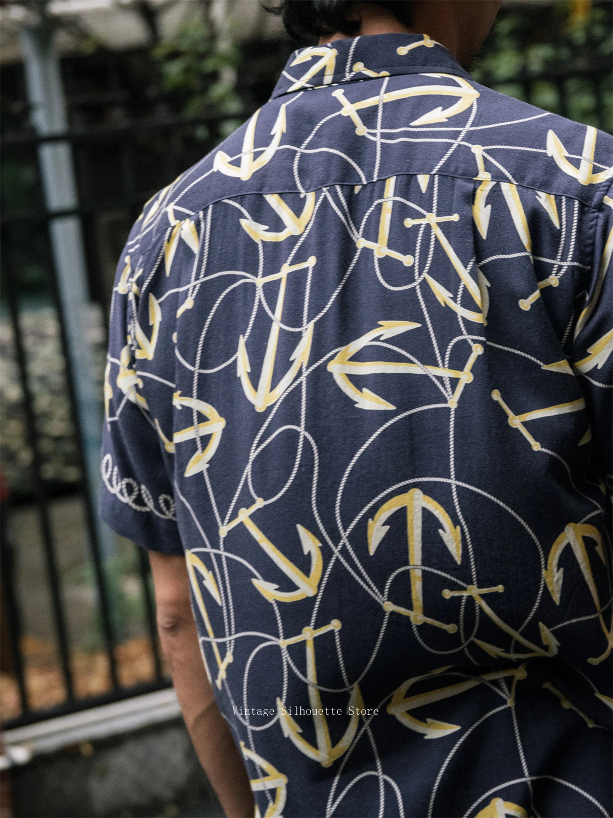 Rugged Bronson Anchor Border Rayon Camp Shirt Old-Fashion Men's Hawaiian Shirt For Beach Vacation