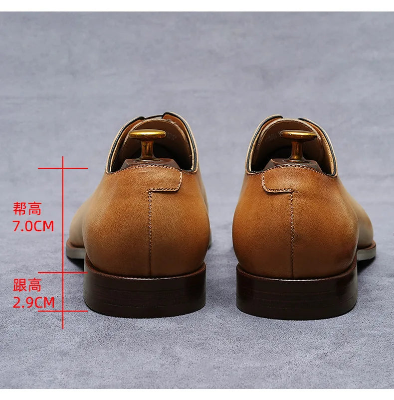 Elegant exclusive Men's Handmade Whole-Cut Leather Shoes | Genuine Cowhide, Leather Lining, Formal Business Wedding Dress Shoes