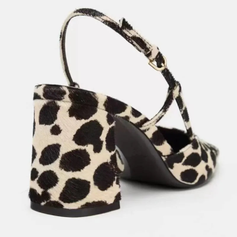 Leopard Mary jane Sandals animal print Leather Covered Toe High Thick Heels Sexy Party Dating Summer Slingback Sandals Lady
