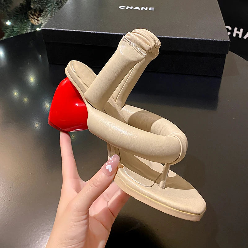 Sexy Flip Flops High Heels Slippers Women Summer Heart Shape Heel Sandals Lady Party Dating Strange Heels Slippers