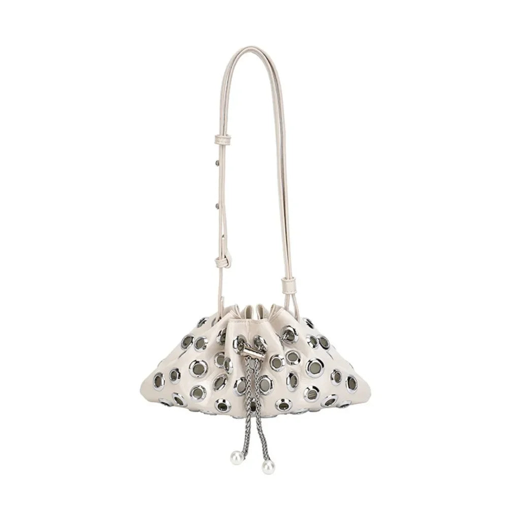 Portable Metal Stud Rivet Shoulder Bag Spicy Girl Chain Y2k Underarm Bag Punk Style Handbag Drawstring Crossbody Bag Daily
