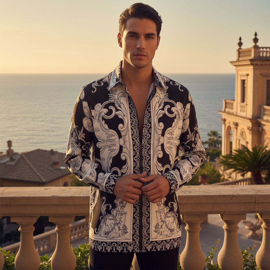 Luxury Men's classic long sleeve lapel shirt, high quality modern shirt, versatile men's top. Button cuffs. Loose, slim fit.