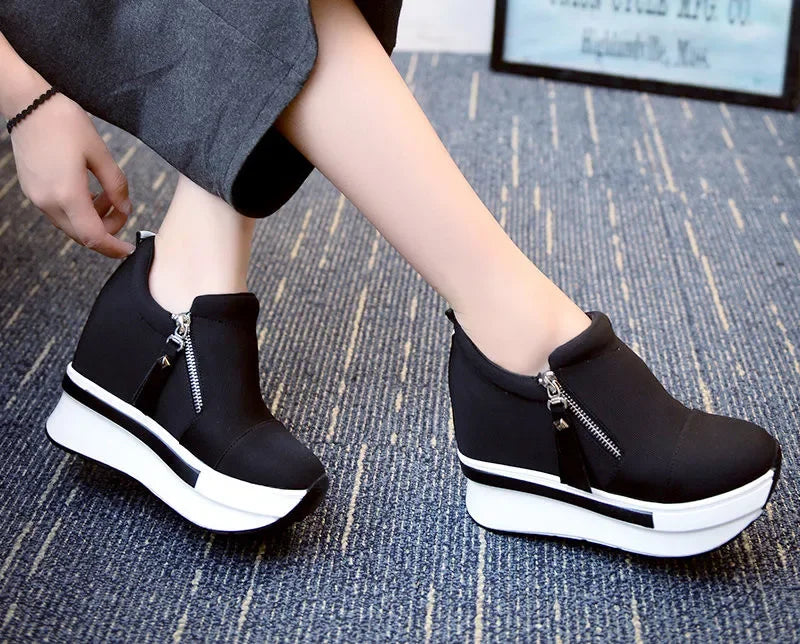 2024 Platform Sneakers Women Red Casual Comfortable Hidden Heel Shoe Black Canvas Shoes Wedge Heels Sneaker Tenis De Mujer