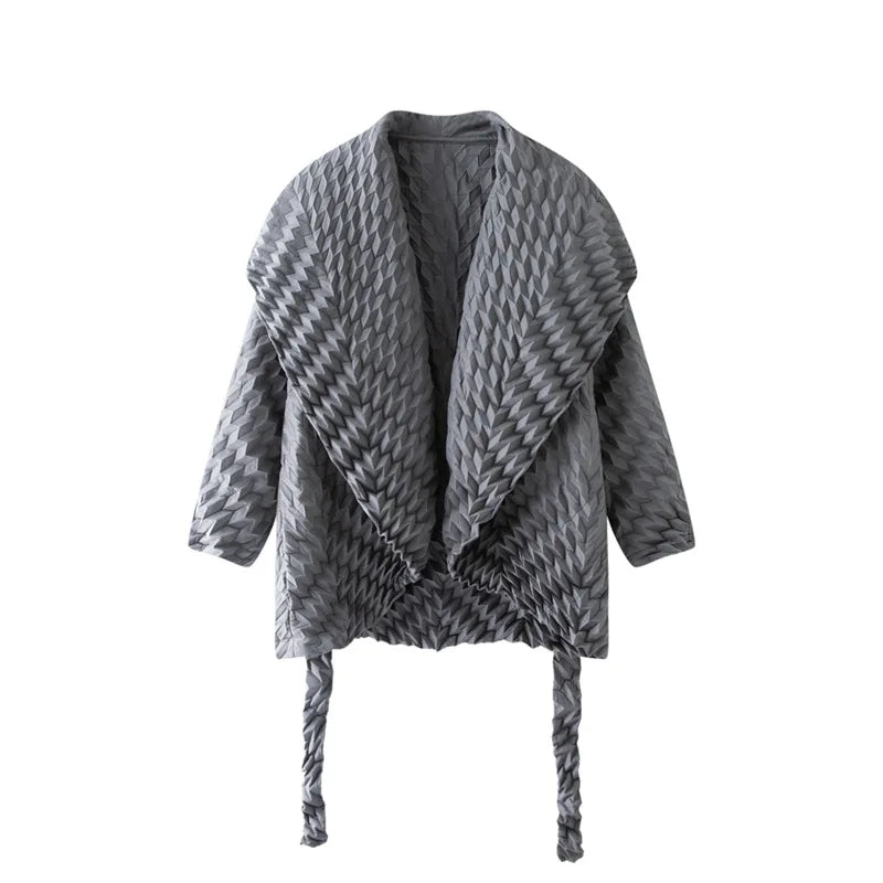 Miyake Pleated Top, Women's Solid Color Short Jacket, Handmade Pleated Versatile Loose Version, Lapel Cardigan, Autumn New Style