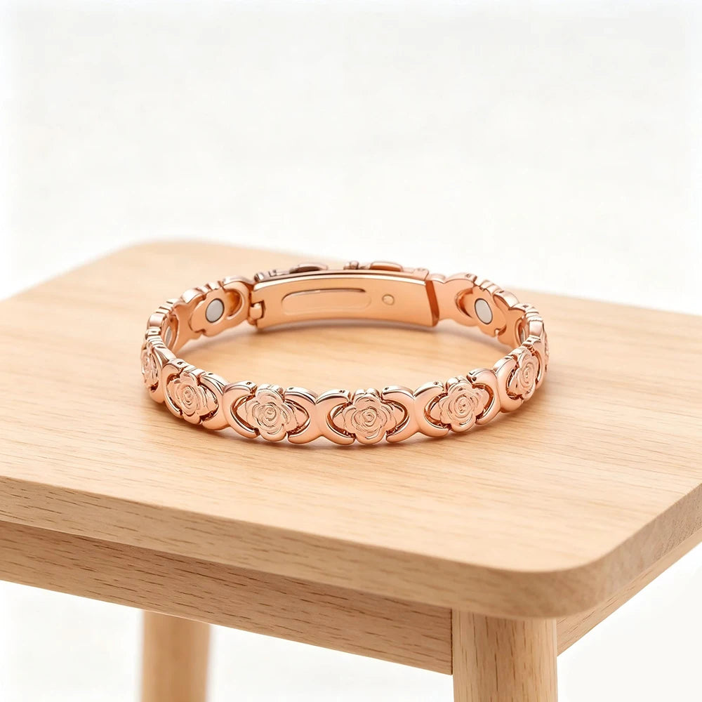 Women's Rose Flower Strong Magnetic Bracelet, High Gauss Adjustable Length, Valentine's Day/Birthday Jewelry Gift