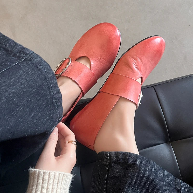 Spring Fashion Women Flats Shoes Heels Cow Leather Ballet Comfort Square Toe Casual Summer Shoes Woman Size 34-40
