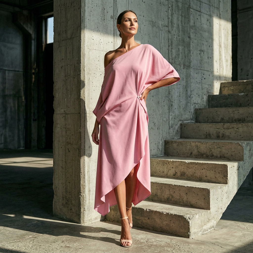Elegant Off Shoulder Half Sleeve Dress Women Summer Batwing Sleeves Irregular Button Design Vintage Casual Holiday Beach Dresses