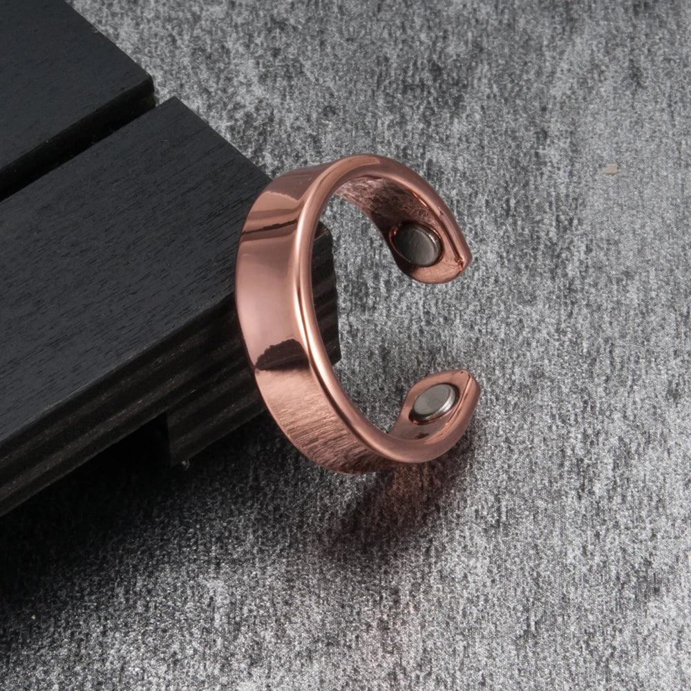 Vinterly Pure Copper Magnetic Rings 6mm Shiny Health Energy Copper Cuff Finger Adjustable Jewelry High Magnet Resizable Metal