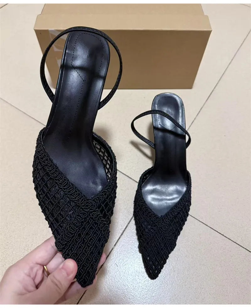 Ins style Fashion Weave Hollow out Women Pumps Summer Fashion Slingbacks Office Lady Thin High heels Elegant Party Prom Shoes