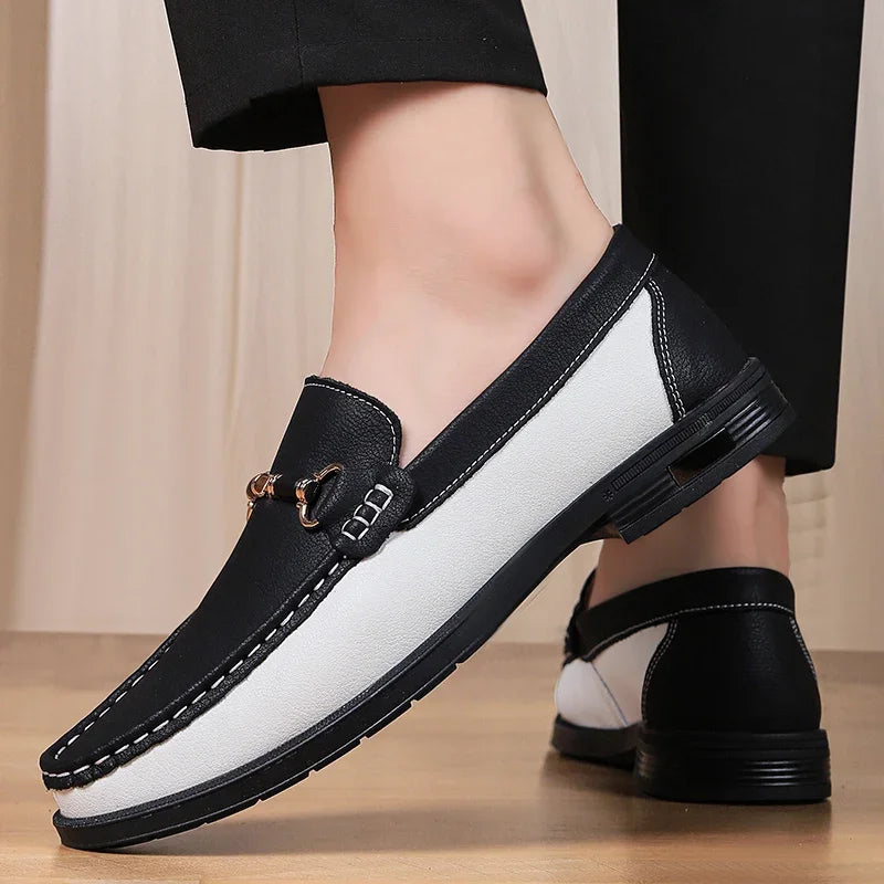 Luxury Brand Genuine Leather Mens Shoes Wedding  Slip on Loafers New Trend Metal Buckle Moccasins Versatile Male Business Shoes