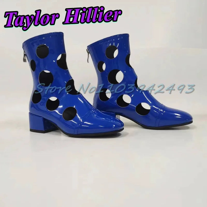 Silver Hollow Heeled Sandals Round Toe Heels Women Designer Luxury Shoes Spring Summer Hole Boots Ankle Short Boots Size Zipper