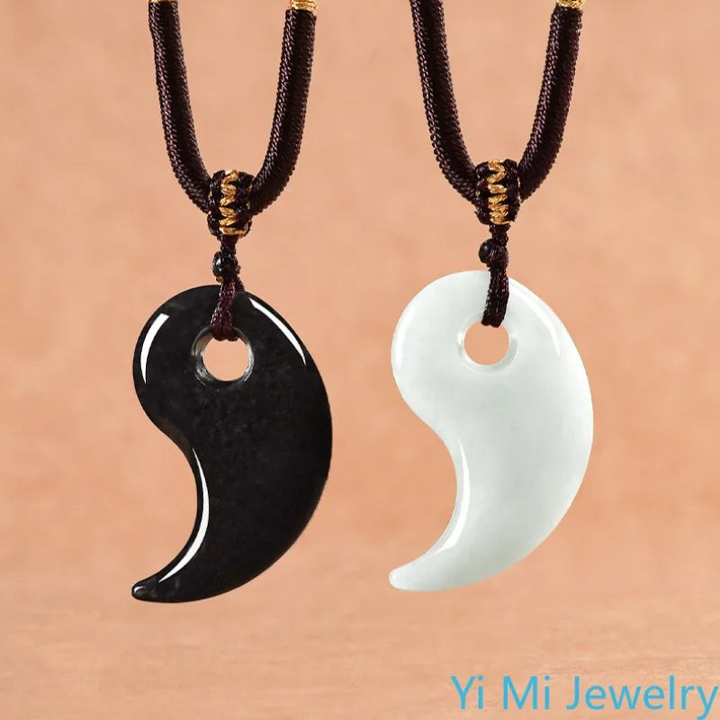 1 set of Burmese A-grade Jade Tai Chi Jade Pendant Fashionable Feng Shui Couple Necklace Fashionable Jewelry Holiday Gift