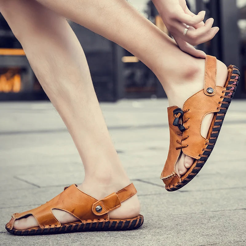 Fashion Mens Sandals Genuine Leather Summer Beach Slippers Male Non-Slip Soft Comfortable Outdoor Shoes High Quality Man Sandals