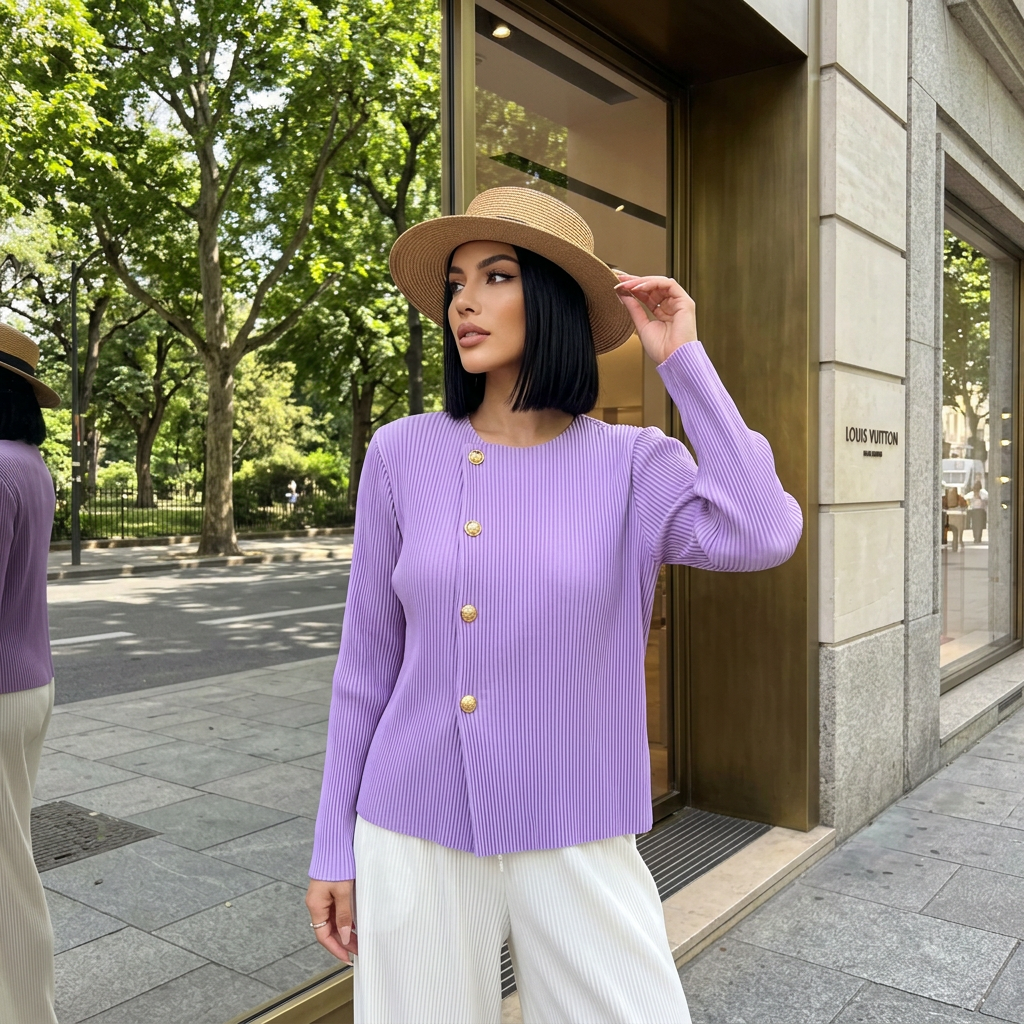 Miyake Style Pleated Blazer  in Spring and Autumn Irregular Design Large Lapel Cardigan Temperament Versatile Pleated Top