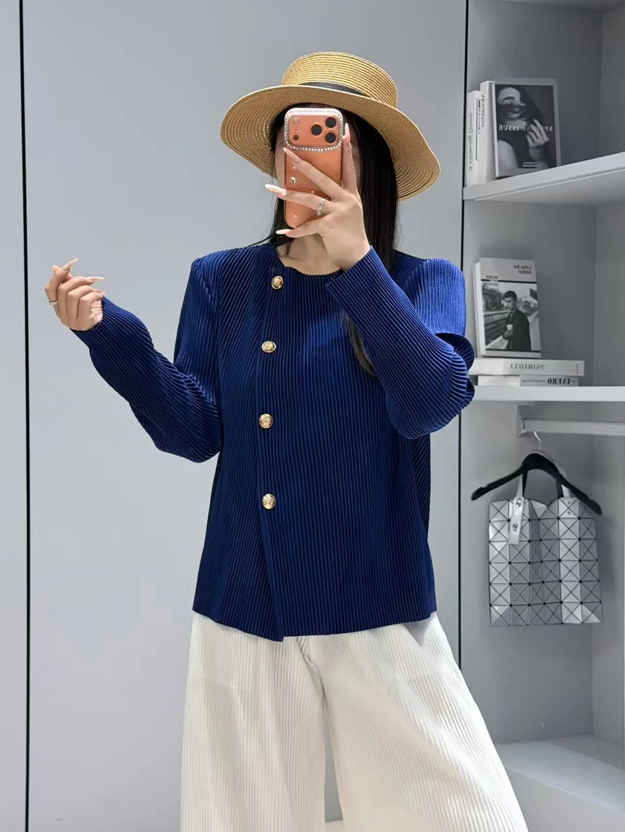 Miyake Style Pleated Blazer  in Spring and Autumn Irregular Design Large Lapel Cardigan Temperament Versatile Pleated Top