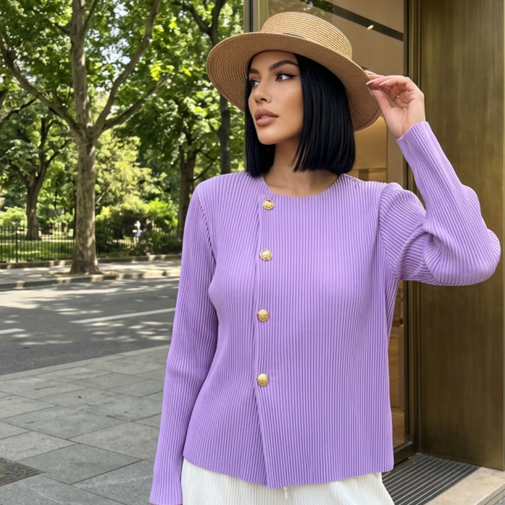 Miyake Style Pleated Blazer  in Spring and Autumn Irregular Design Large Lapel Cardigan Temperament Versatile Pleated Top