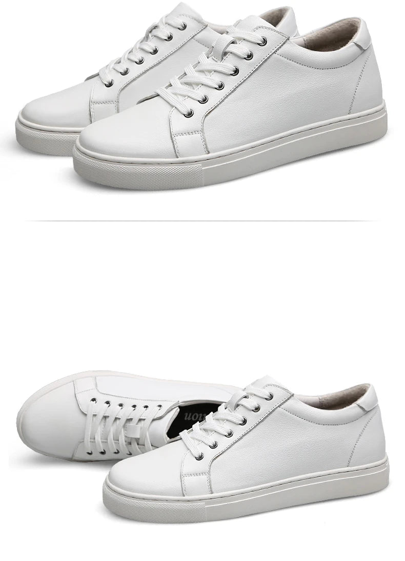Man Elevator Shoes Height Increase Insoles High Heels Shoes 5-6CM Shoes Tall Shoes White Genuine Leather Shoes Men Sneakers