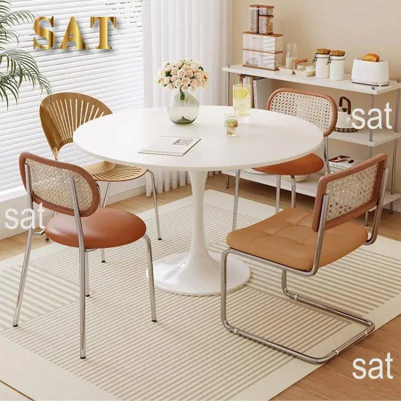 W*-Tulip Stone Dining Table for Restaurant Small Apartment-Modern Simple White Multi-functional Design Single Pedestal