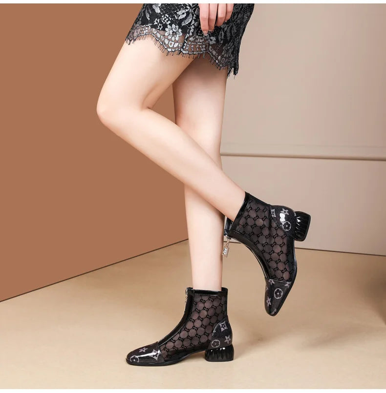 Super Trendy Mesh Boots Hollow Mesh Summer Sandals Pointed Toe Roman Women's Shoes35 to  43