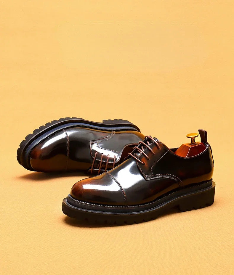Patent Leather Mens Business Derby Shoes Luxury Brand Handmade Genuine Leather Fashion Designer Platform Wedding Dress Shoes Man
