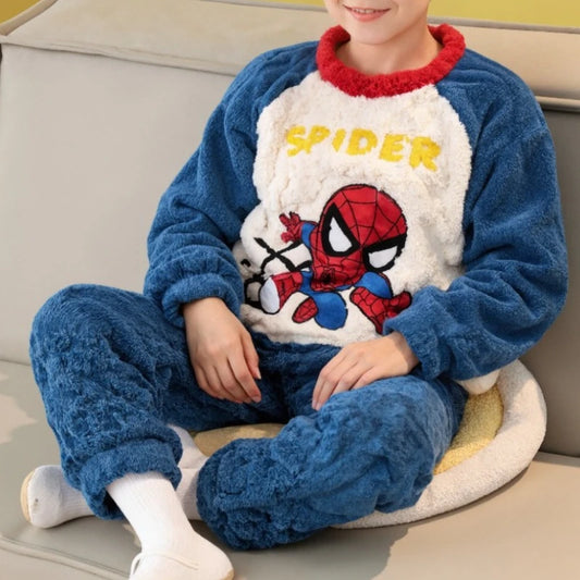 Autumn/Winter Disney Children Clothes Boys Sleepwear Set Flannel Thick Warm Pants Set Pajamas Two Pieces Kids Clothes Spiderman