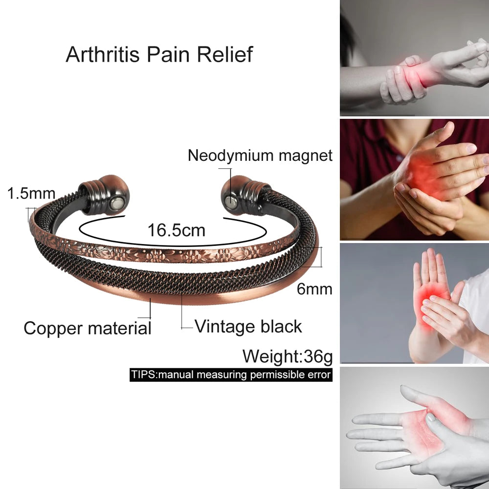 Vinterly Pure Copper Bracelets Magnetic Adjustable Open Cuff Vintage Flowers High Magnet Bangles Health Energy Jewelry Resizable