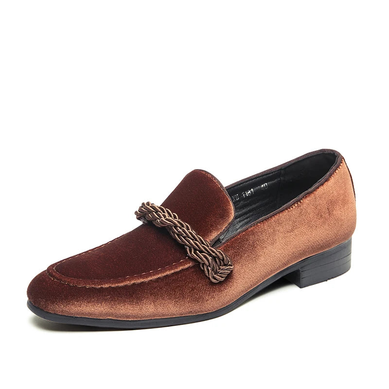 Men's Handmade Minimalist Suede Leather Shoes (Black Green Blue Brown) Velvet Leather Fried Dough Twists Rope Lefu Shoes for Men